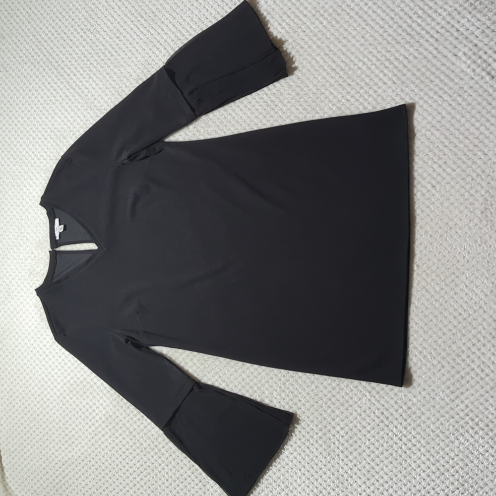 H By Halston Black V-Neck Dress With Pleated Bell Sleeves